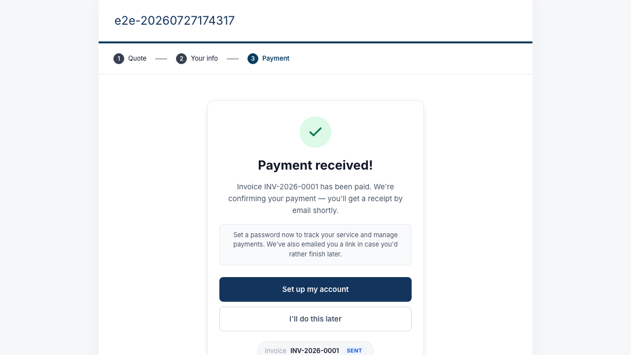 The confirmation screen after a successful card payment