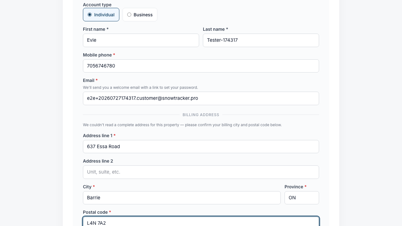 The your-info step with contact details filled in
